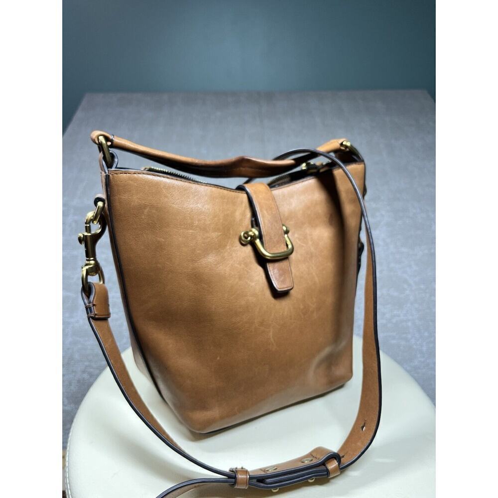 J. Crew Brown Leather Bucket Cross Body Hand Bag Boho